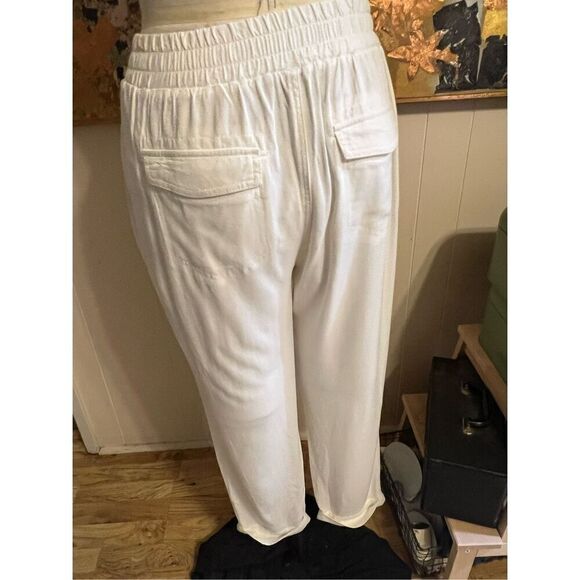 Splendid White Viscose Tapered Cuffed Leg Elastic Back Pants w/Pockets L - Picture 5 of 8